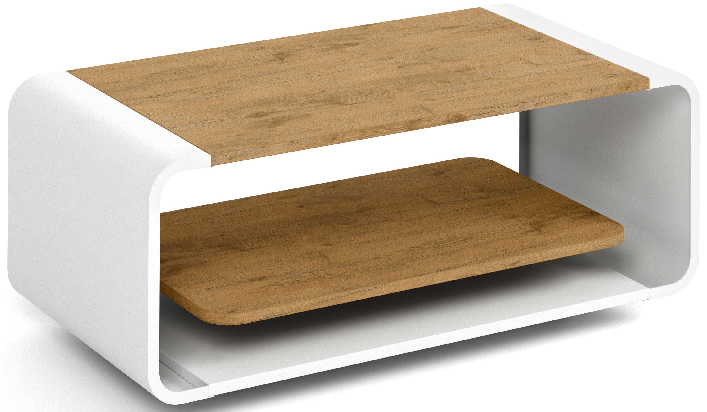 COUCHTISCH Sora in Lancelot Eiche mit abgerundetem weißem Metallgestell 100/50/41 cm - Eichefarben/Schwarz, Holzwerkstoff (50/100/41cm) - WFL GROUP