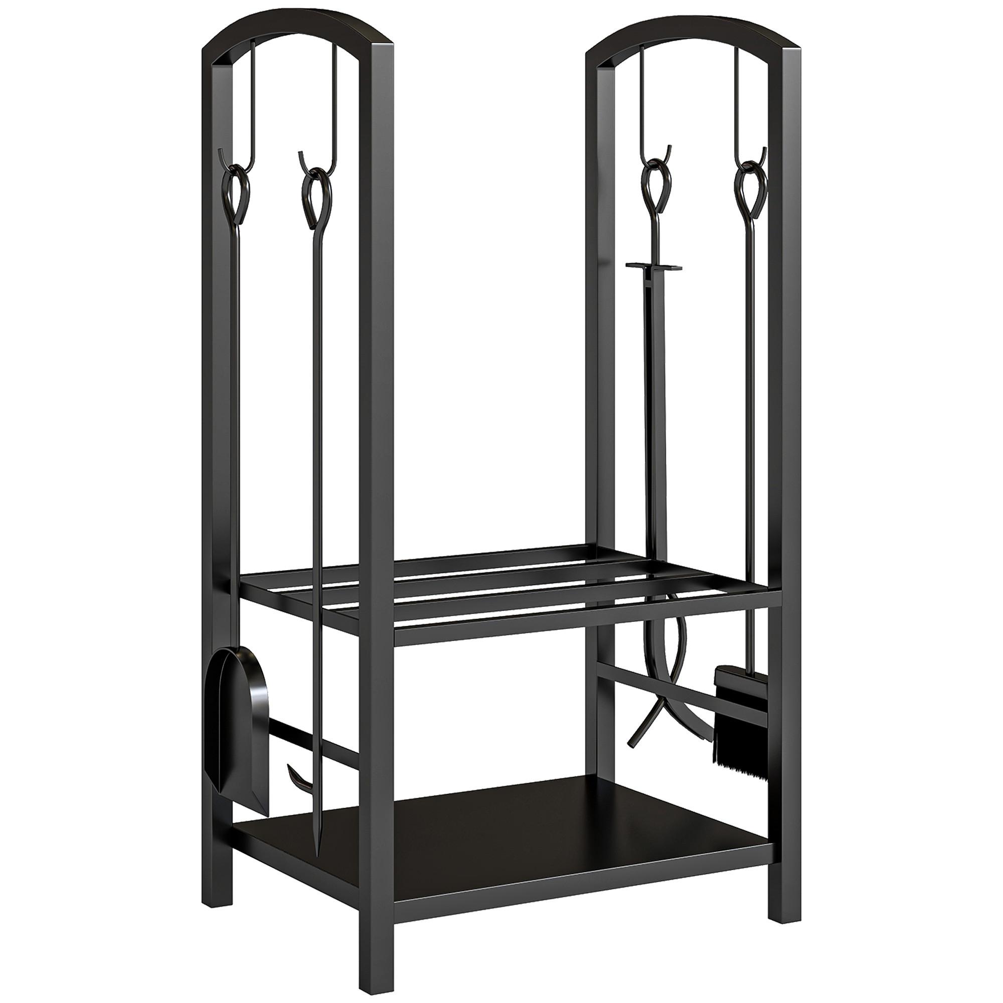KAMINHOLZSTÄNDER, Stahl, Schwarz - Schwarz, Metall (30/745/40cm) - Outsunny