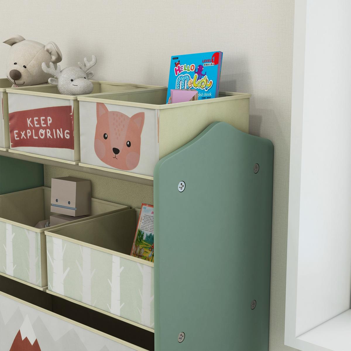KINDERREGAL Spielzeugregal mit 6 herausnehmbare Boxen aus Vliesstoff, Grün - Grün, Holzwerkstoff (30/66/63cm) - ZONEKIZ