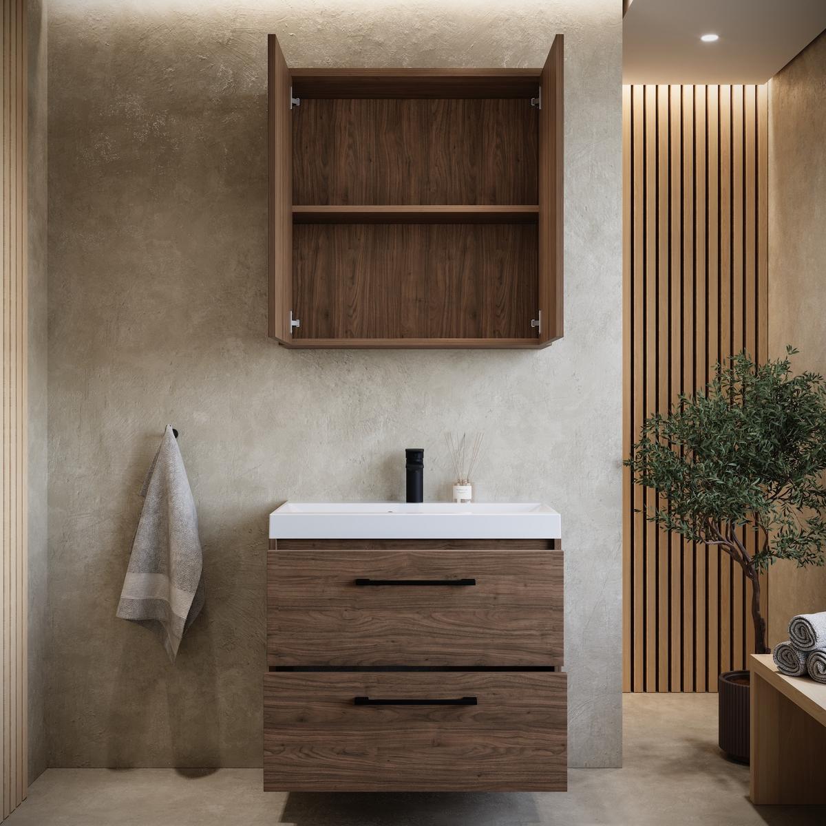 BADMÖBEL-SET Florence 3 Teile Walnuss Braun - 60 x 35 x 51 cm - Eichefarben, Holz (60/51/35cm) - Badplaats