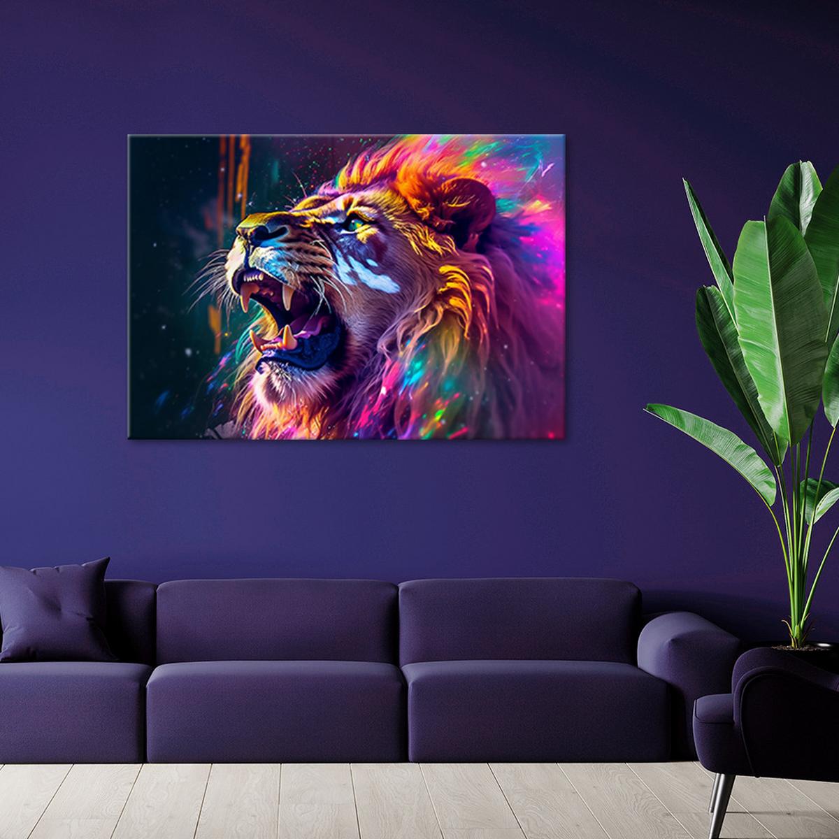 WANDBILD löwe brüllen neon abstraktion - Multicolor, Textil (60/40cm) - Feeby