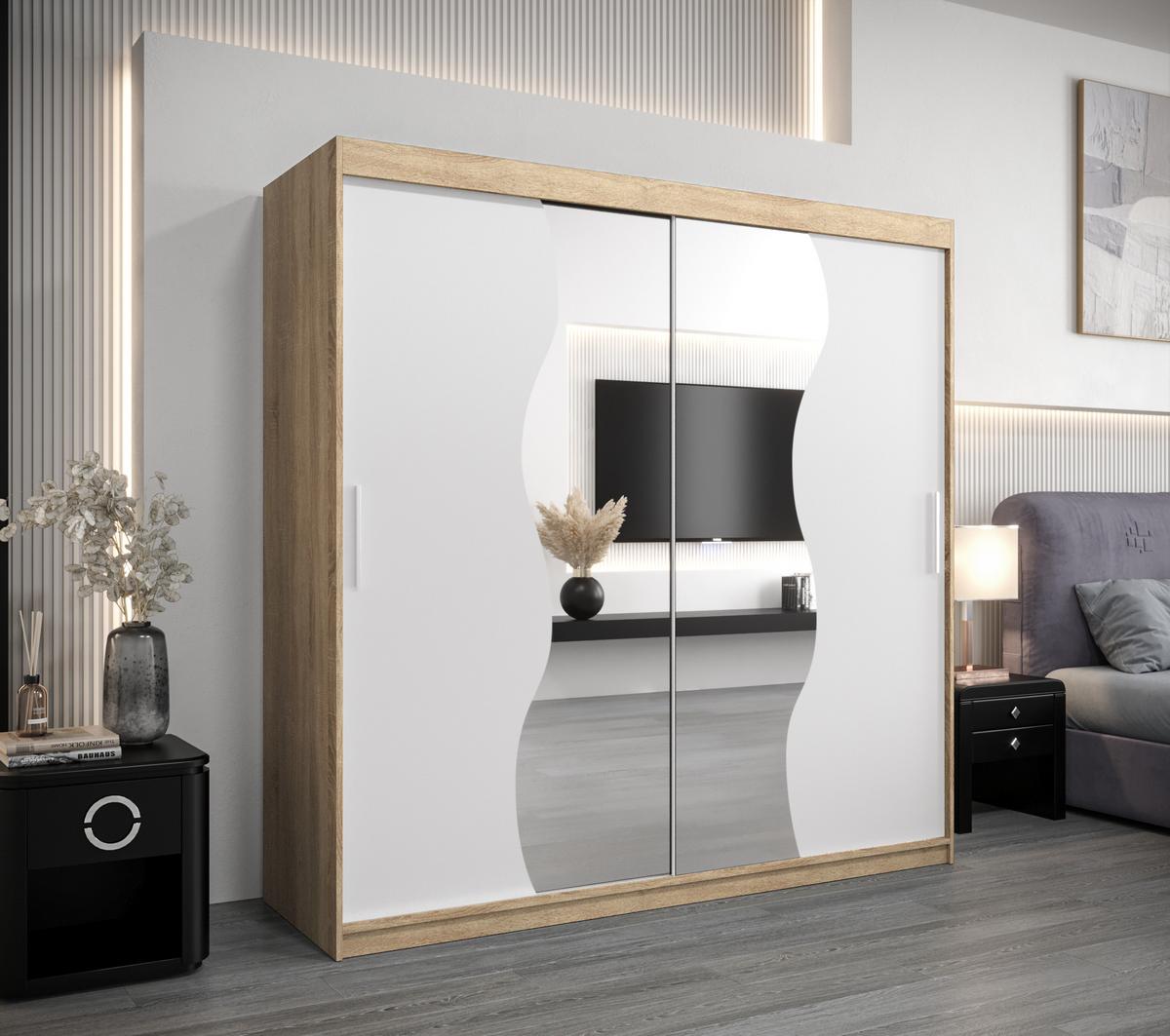 SCHWEBETÜRENSCHRANK 200/200/62 2-türig - Silberfarben/Weiß, Holz/Kunststoff (200/200/62cm) - MÖBEL KRYSPOL