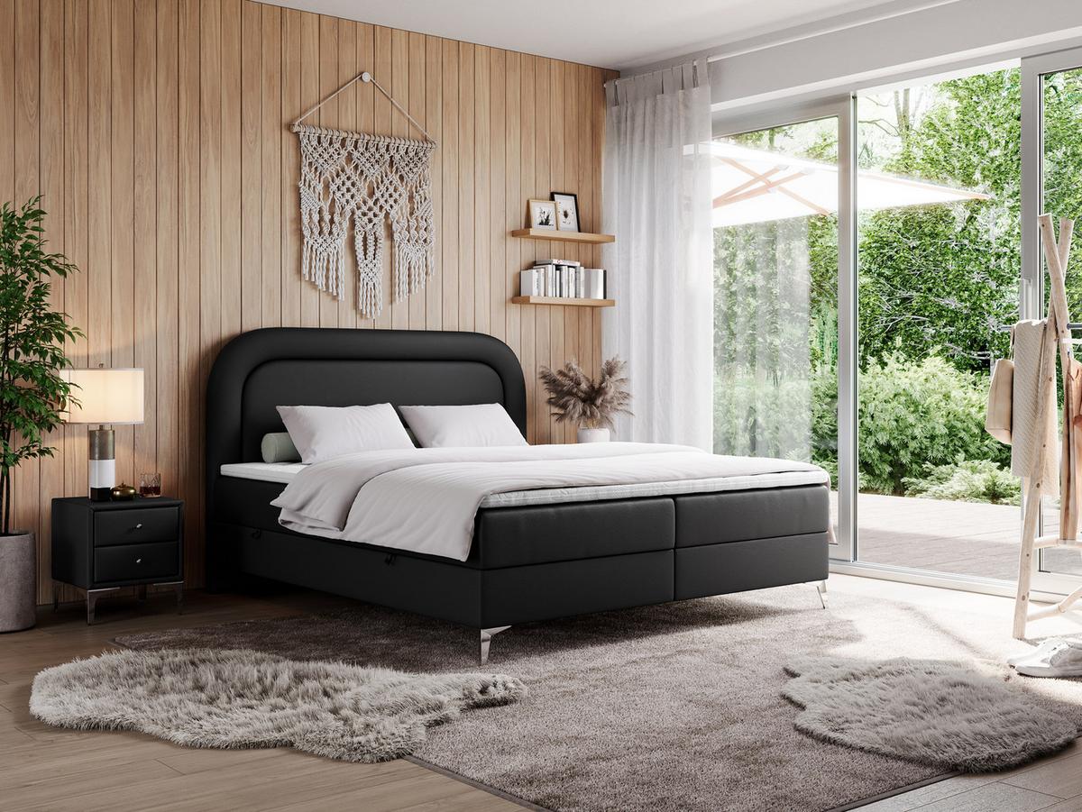 BOXBETT EIRA 180/200 Schwarz Kunstleder - H4 - Silberfarben/Schwarz, Holz/Textil (180/200cm) - MKS