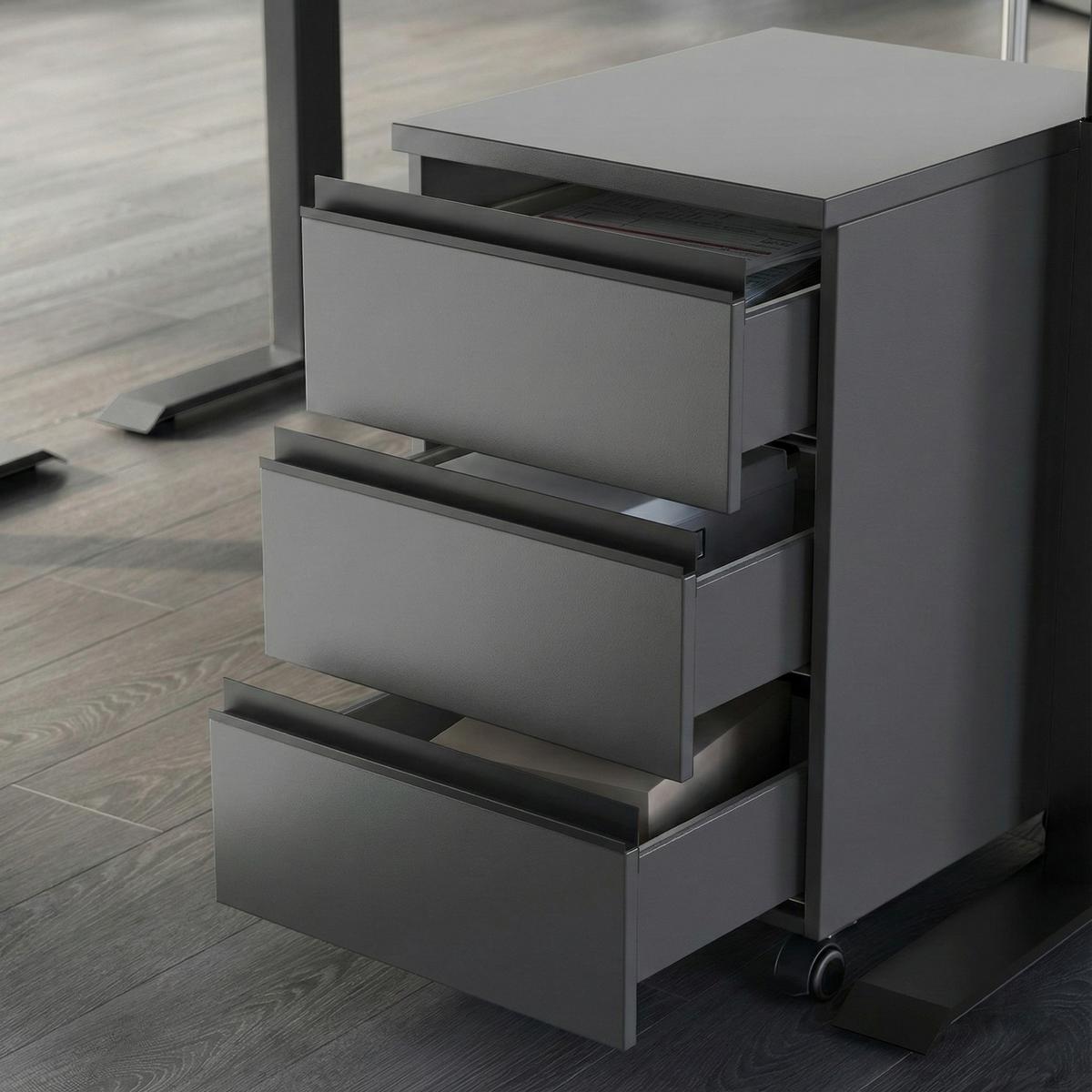 BÜROMÖBEL Set 2-teilig | Schreibtisch 140x80cm & Rollcontainer Graphit | Einstellbar 68-91 cm & Soft-Close - Schwarz, Holzwerkstoff/Metall (80/195/91cm) - KADIMA DESIGN