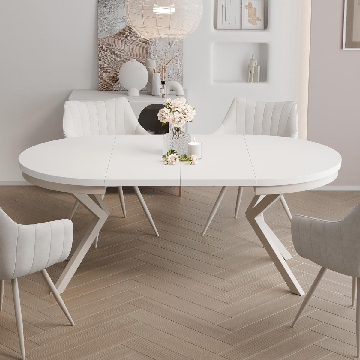 AUSZIEHTISCH MILTON 90-166/76 cm mit Metallgestell und Zarge, Kaschmir / Arktisweiß - Kaschmir/Weiß, Holzwerkstoff/Metall (90/90/76cm) - Idohome