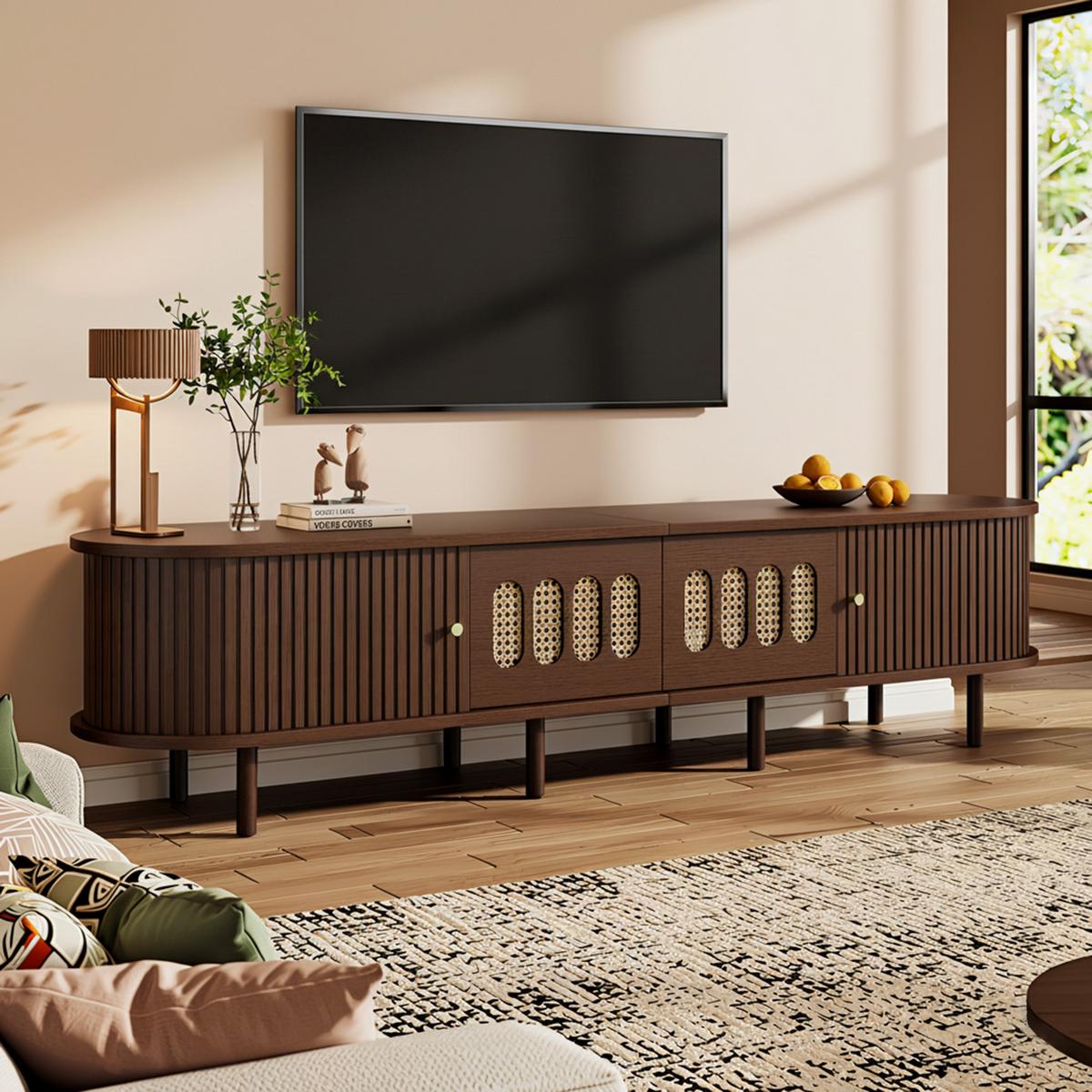 TV LOWBOARD walnuss rattan oval 180cm retro - Walnussfarben, Holzwerkstoff (180/40/40cm) - Urban Meuble