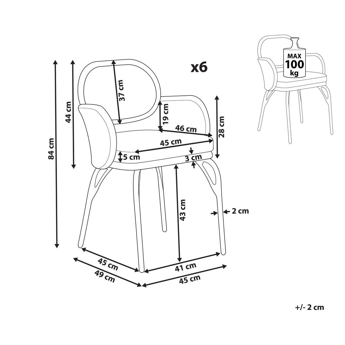 GARTENSTUHL 6er-Set PE Rattan Auflage graphitgrau Pratello - Graphitfarben/Naturfarben, Kunststoff (45/84/49cm) - Beliani