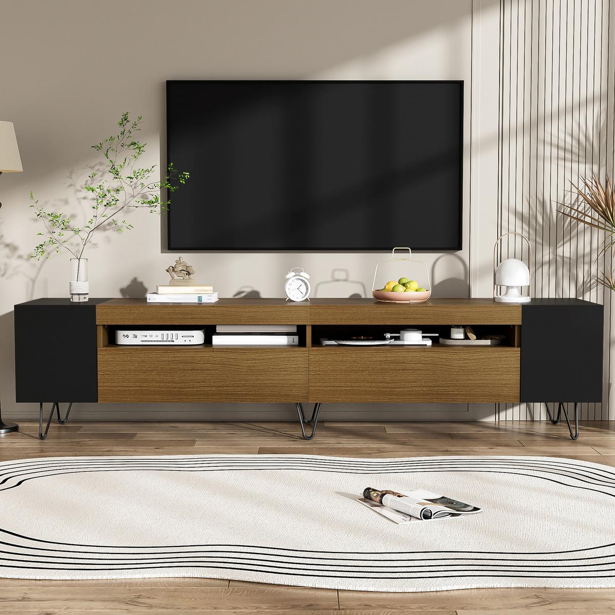 TV-ELEMENT Schwarz und Holzoptik 180/36/43 cm - Braun, Holz (36/43/180cm) - Urban Meuble