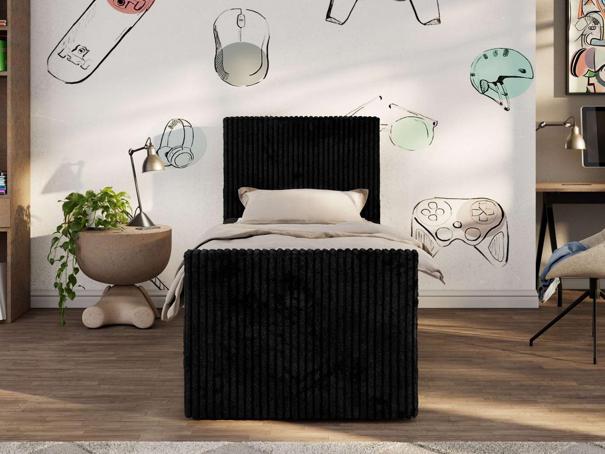 JUGENDBETT TILIO DUO 90/200 - Schwarz Cord - H4 - Links Seite - Schwarz, Textil (90/200cm) - MKS