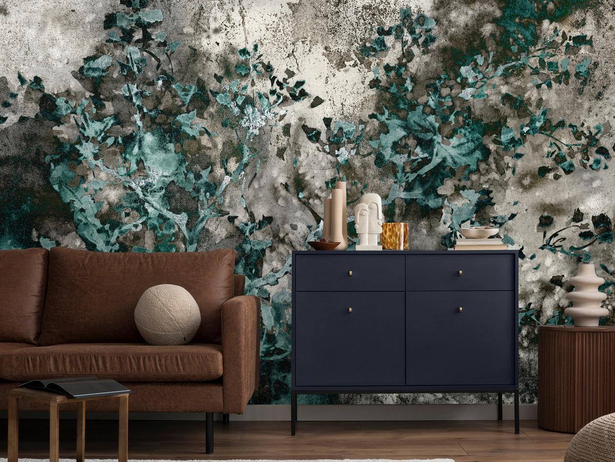 FOTOTAPETE für Wohnzimmer Beton Abstraktion 100x70 - Türkis/Grau, Papier (100/70cm) - Muralo