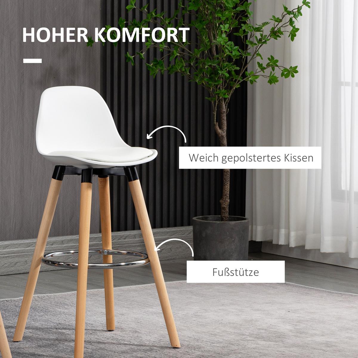 BARHOCKER, Kunstleder, Buchenholz, Weiß - Weiß, Kunststoff (43/91/43cm) - HOMCOM