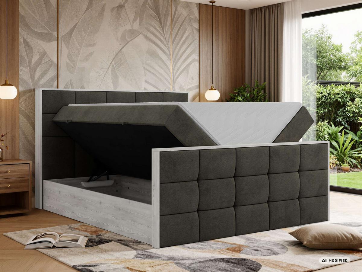 BOXBETT ALNOR DUO 200/200 - Dunkelgrau Velvet - Topper Visco - H3 - Dunkelgrau/Anthrazit, Kunststoff/Textil (200/200cm) - MKS