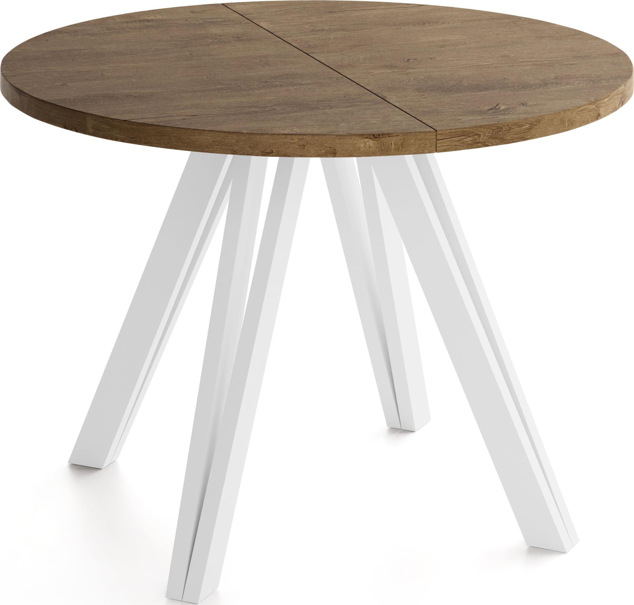 ESSTISCH Ravero runder ausziehbarer, Eiche Braun Rustikal 100-180/100/77 cm - Alteiche/Weiß, Holz/Holzwerkstoff (100/180/76.5cm) - WFL GROUP