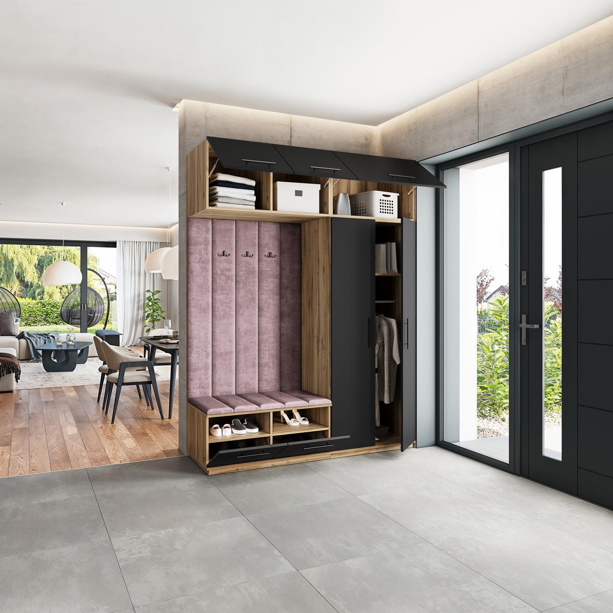 GARDEROBENSCHRANK REMA 180/240/60 cm Modern Garderobe-Set Eiche Wotan - Eiche Wotan/Lila, Holzwerkstoff (180/240/60cm) - MASSENO