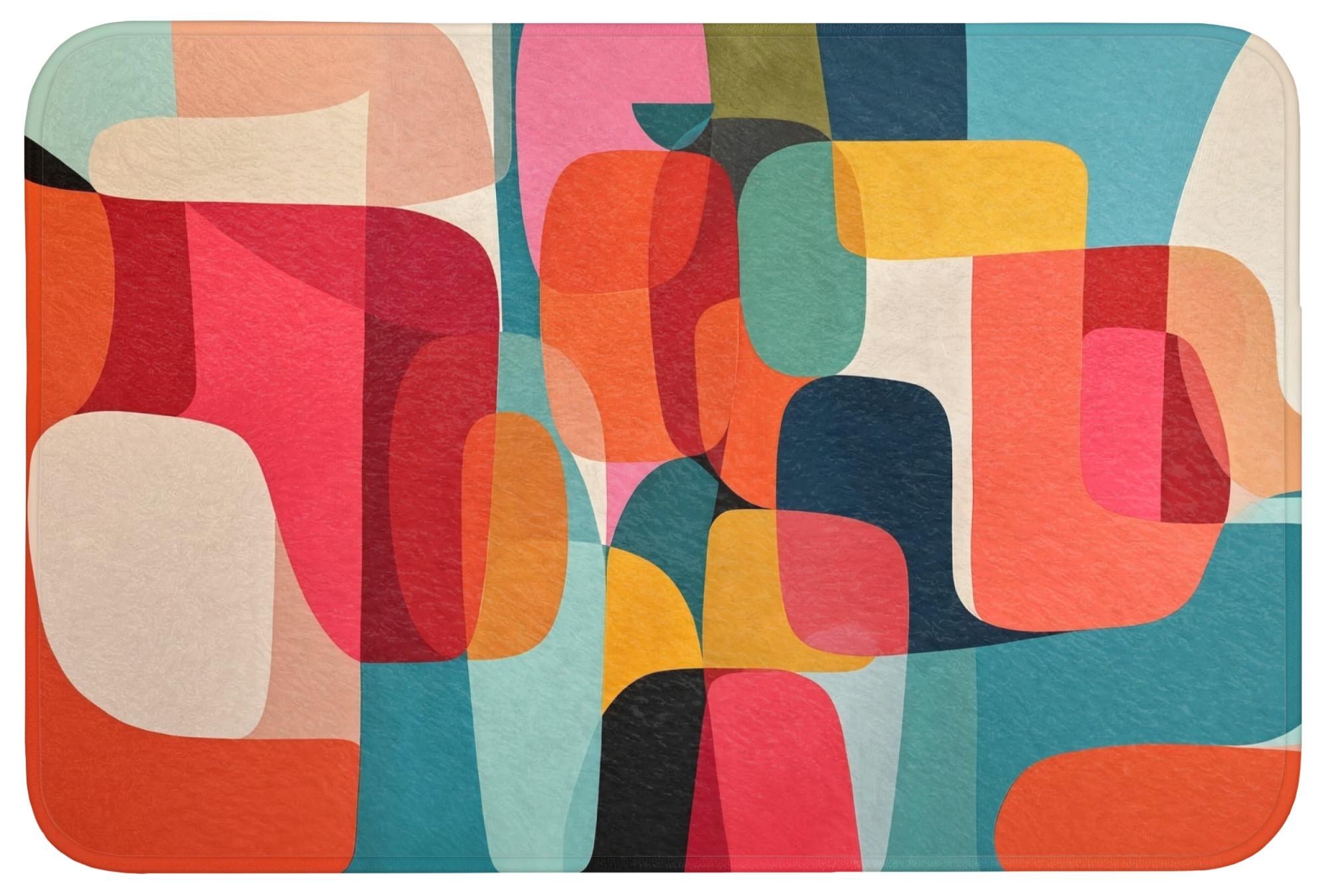 BADEMATTE Formen - Bunt - Abstrakt - Flugzeuge Badvorleger 90x60 cm - Multicolor, Textil (90/60cm) - OnlyWow