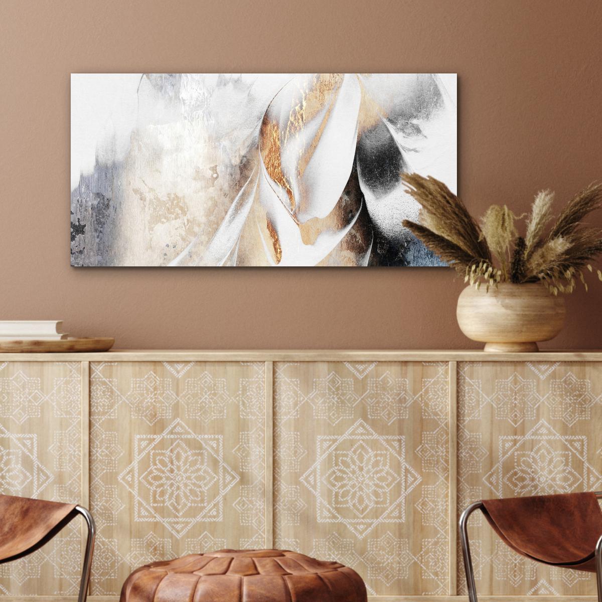 METALLBILD Luxus - Abstrakt - Gold - Weiß 80x40 cm - Goldfarben, Metall (80/40cm) - MuchoWow