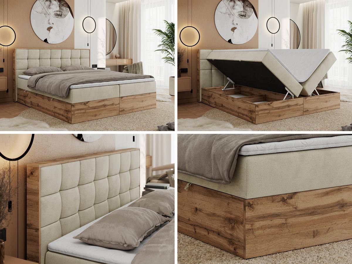BOXBETT ALBERO 1 - 160/200 Beige Velvet - H4 - Beige, Holz/Textil (160/200cm) - MKS