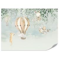 FOTOTAPETE für Kinderzimmer Tiere Wolken Ballons Giraffe Elefant 100x70 - Beige/Braun, Papier (100/70cm) - Muralo