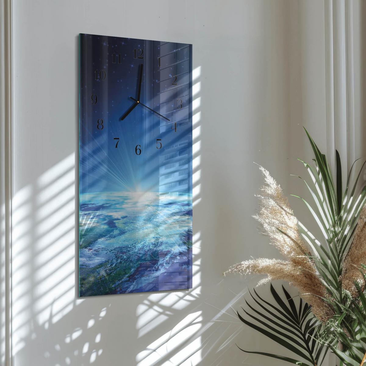 WANDUHR aus Glas 30x60 cm - Das Universum der Erde - Blau, Glas (30/60/0.4cm) - TULUP