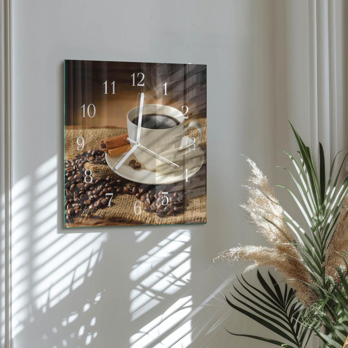 WANDUHR aus Glas 30x30 cm - Kaffee - Braun, Glas (30/30/0.4cm) - TULUP