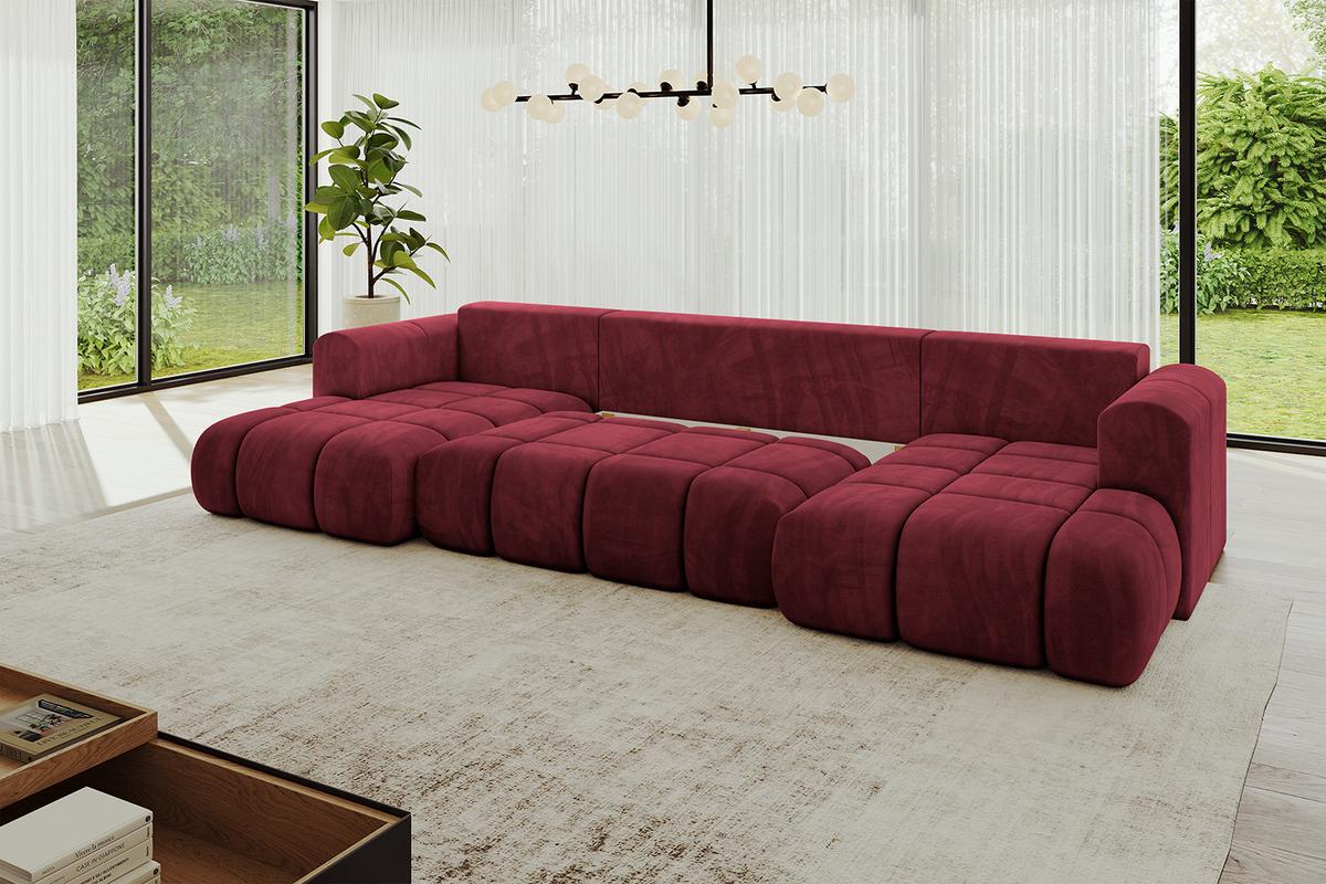 WOHNLANDSCHAFT CLOUD-U 405x185x90 Bordeaux Velours - Bordeaux, Holzwerkstoff/Kunststoff (405/90/185cm) - ALTDECOR