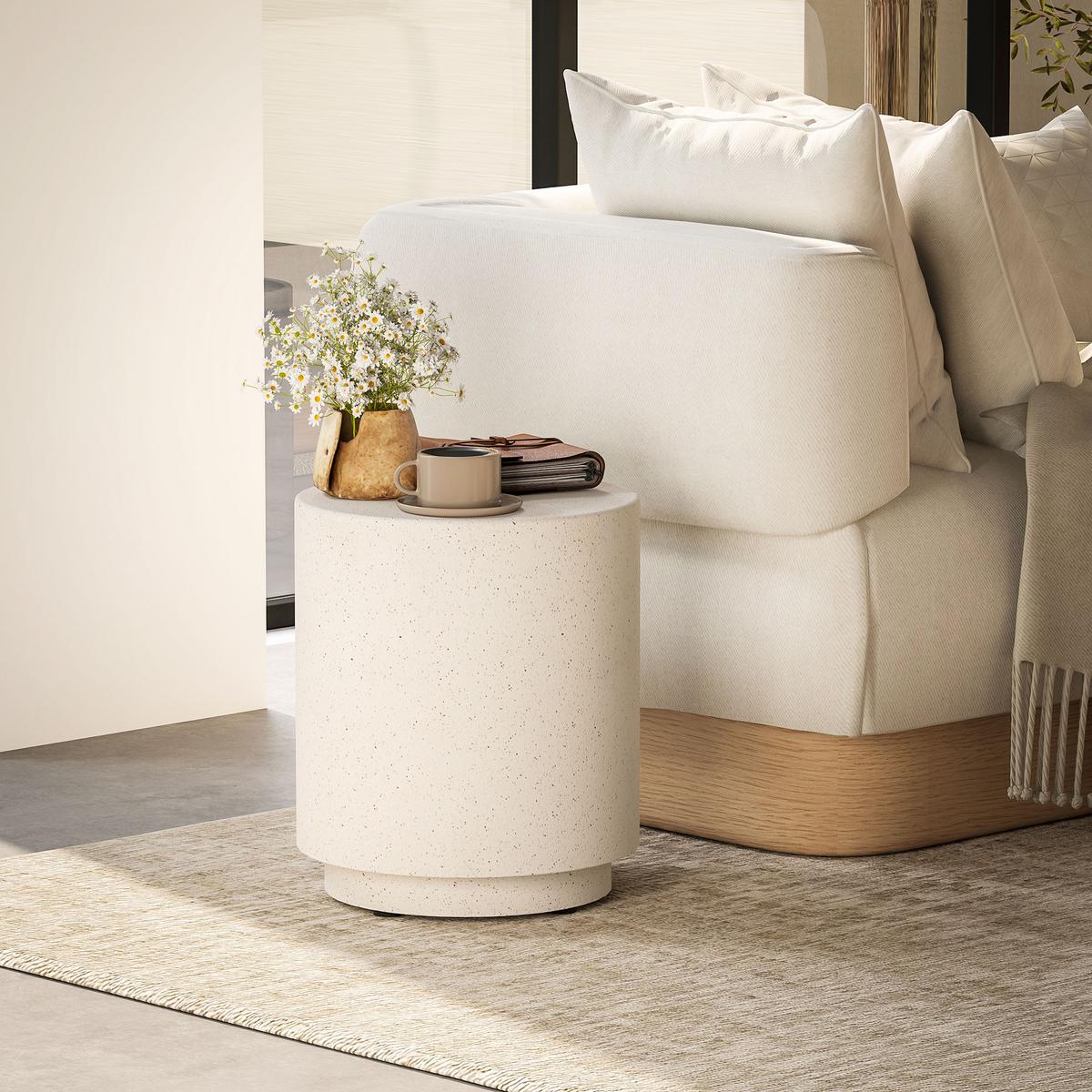 BEISTELLTISCH Anorganisches Erzpulver Cremeweiß - Creme, Naturmaterialien (37/37/43cm) - HOMCOM