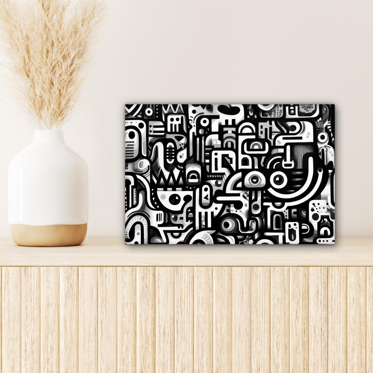 LEINWANDBILD Symbole - Abstrakt - Grafik - Schwarz Deko Schlafzimmer 30x20 cm - Schwarz, Textil (30/20cm) - MuchoWow