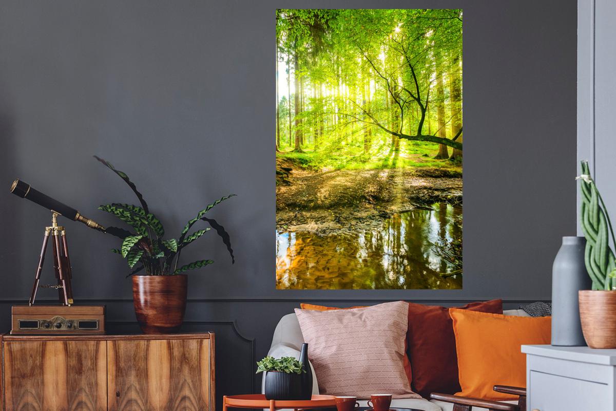 WANDTATTOO Wald - Landschaft - Wasser - Bäume - Sonne - Grün - Natur Wandaufkleber 80x120 cm - Grün, Kunststoff (80/120/0.1cm) - MuchoWow