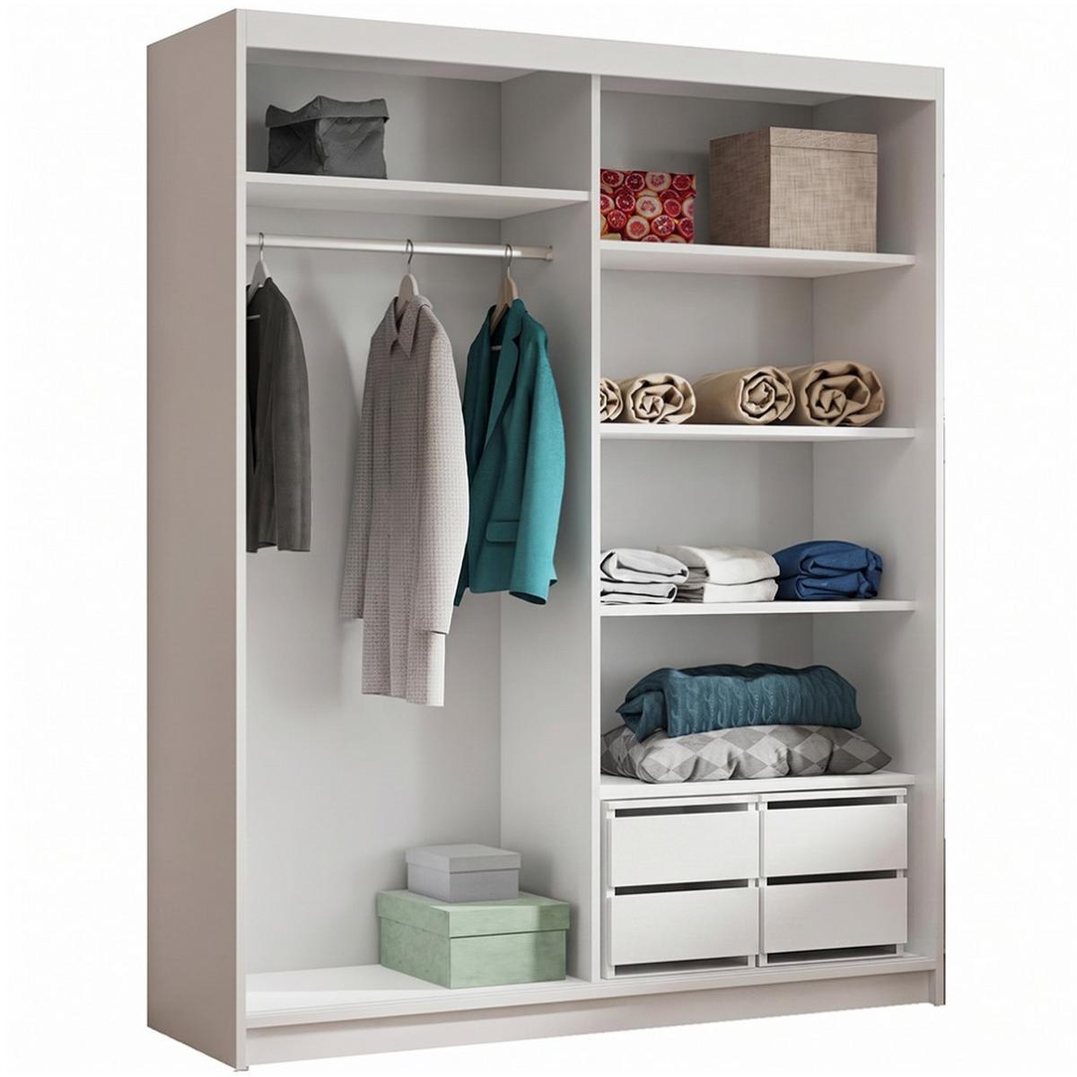 SCHWEBETÜRENSCHRANK Hela mit 2 Türen und Schubkasteneinsätzen, 180 cm, Weiß - Weiß, Holzwerkstoff (180/205/60cm) - Beautysofa
