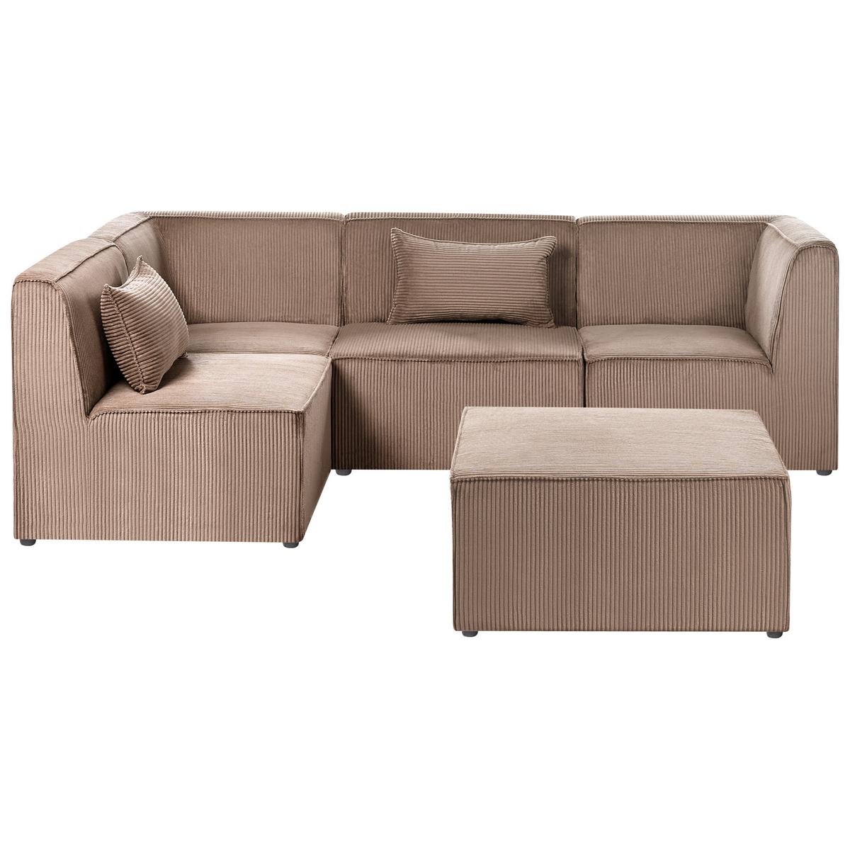 ECKSOFA Modul 4-Sitzer rechtsseitig Sandbeige Cord mit Ottomane Lemvig - Sandfarben/Beige, Textil (250/166cm) - Beliani