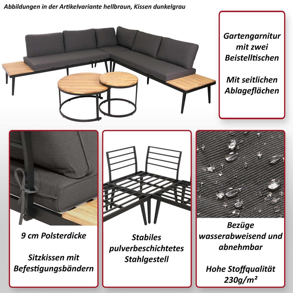 GARTEN-GARNITUR H54C Braun, Hellgrau - Hellgrau/Braun, Holz - MCW