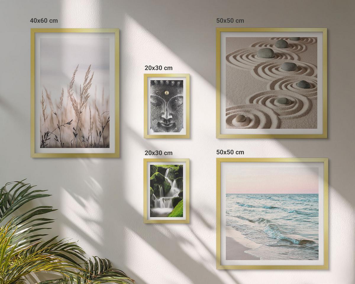 BILDER SET 5er Set - 50x50 cm & 20x30 cm & 40x60 cm Goldrahmen - Nachthimmel, Berge, Sterne - Goldfarben, Kunststoff (40/60cm) - TULUP