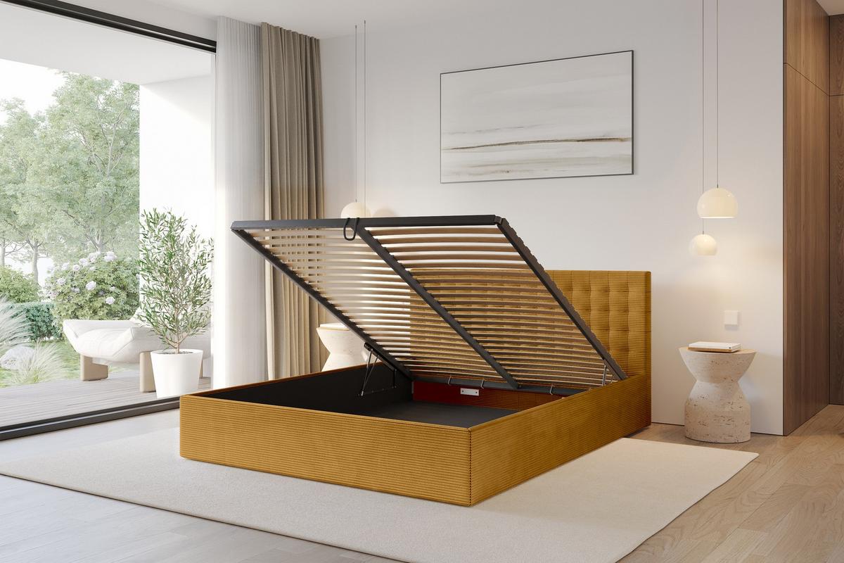 POLSTERBETT mit Bettkasten und Lattenrost, Boxbett ohne Matratze - PARI 160x200 Senfgelb - Currygelb, Holzwerkstoff/Textil (160/200cm) - ALTDECOR