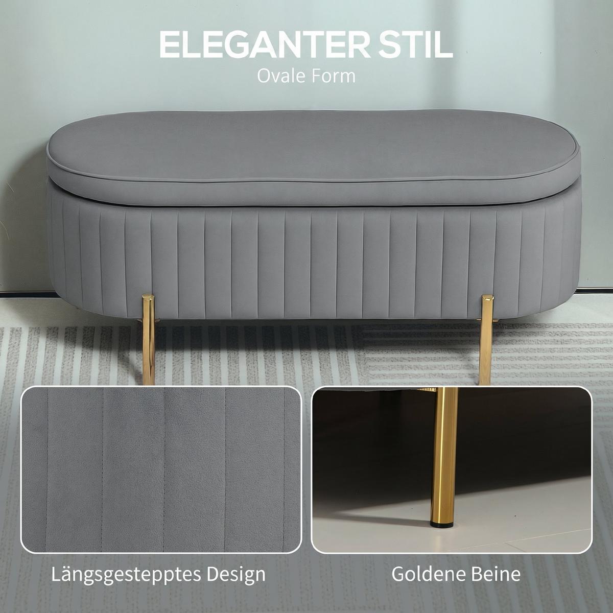 SITZBANK Polyester Metall Grau - Goldfarben/Grau, Textil/Metall (42/45.5/107cm) - HOMCOM