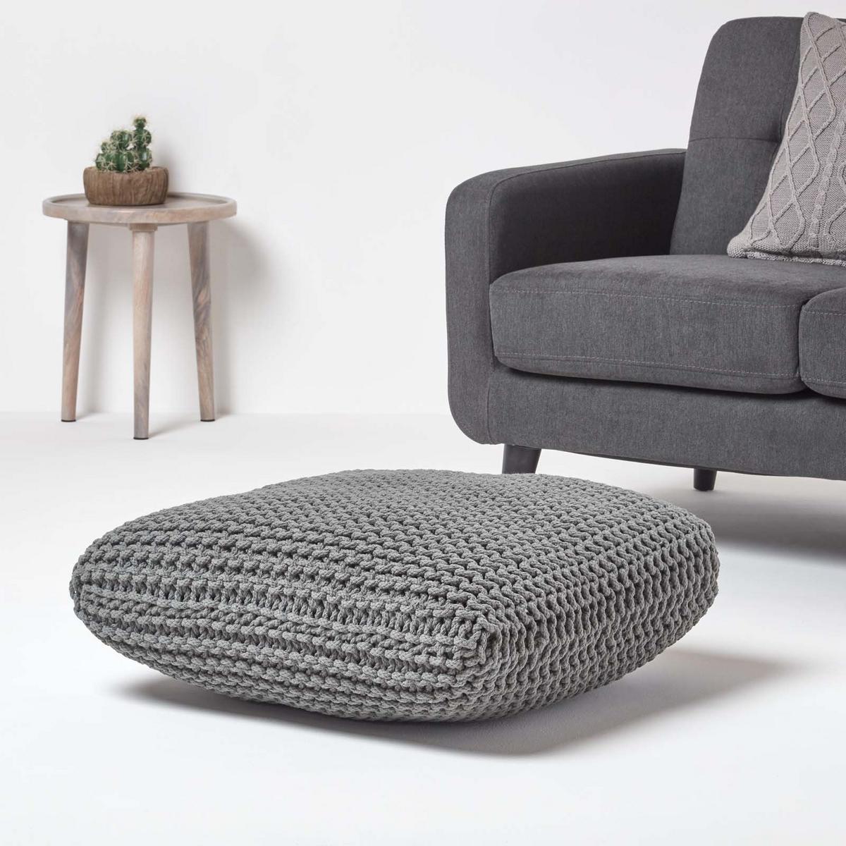 STRICK-POUF grau, Bodenkissen 70/70/20 cm - Grau, Textil (70/20/70cm) - Homescapes