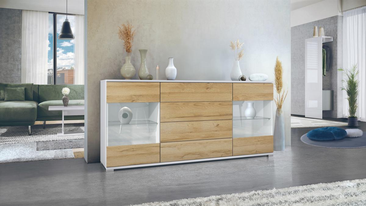 SIDEBOARD Bari Eiche Natur - Eichefarben, Holzwerkstoff (166.5/75.5/35cm) - Vladon