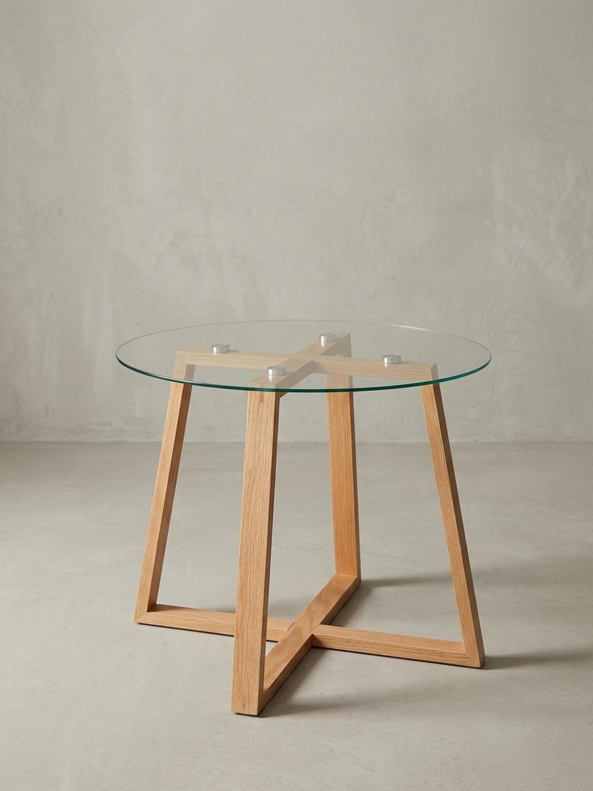 COUCHTISCH Eiche massiv mit Glasplatte, modernes Design, überkreuztes Gestell - Braun, Glas/Eichenholz (58/58/47cm) - KADIMA DESIGN