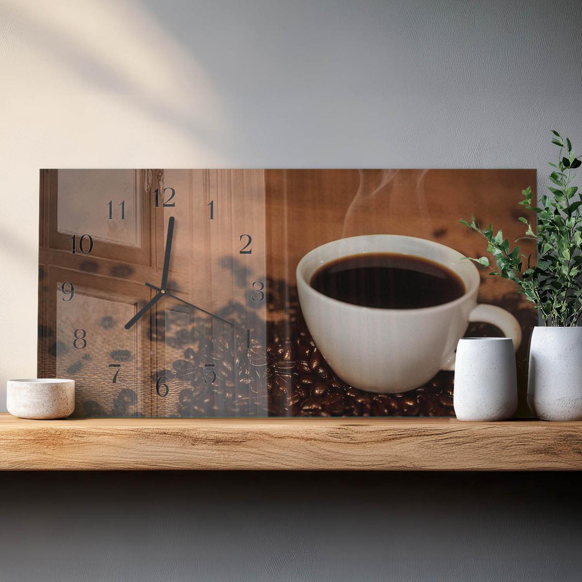 WANDUHR aus Glas 60x30 cm - Heißer Kaffee - Braun, Glas (60/30/0.4cm) - TULUP