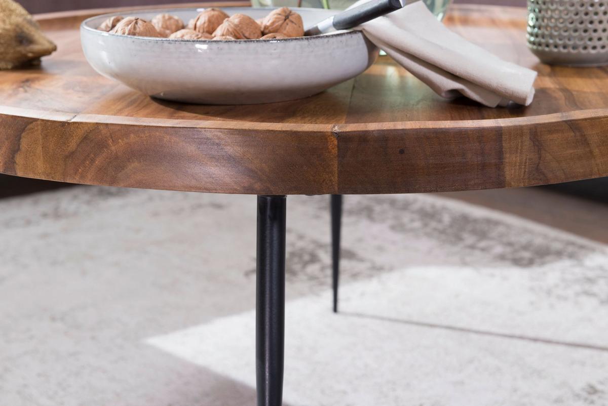 COUCHTISCH Industrial-Stil Rund, Holzplatte und Metallbeine, Handgefertigt, Pflegeleicht - Schwarz/Braun, Holz/Metall (75/75/39cm) - KADIMA DESIGN