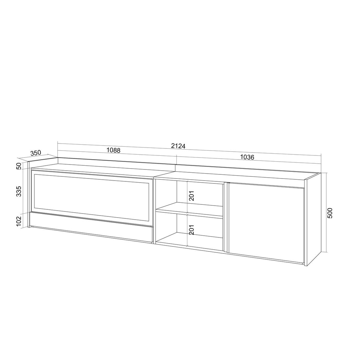 LOWBOARD, Weiß und Eiche, 212/35/50cm, Kamin mit Feuereffekt XXL - Weiß, Holzwerkstoff (212/50/35cm) - Skraut Home
