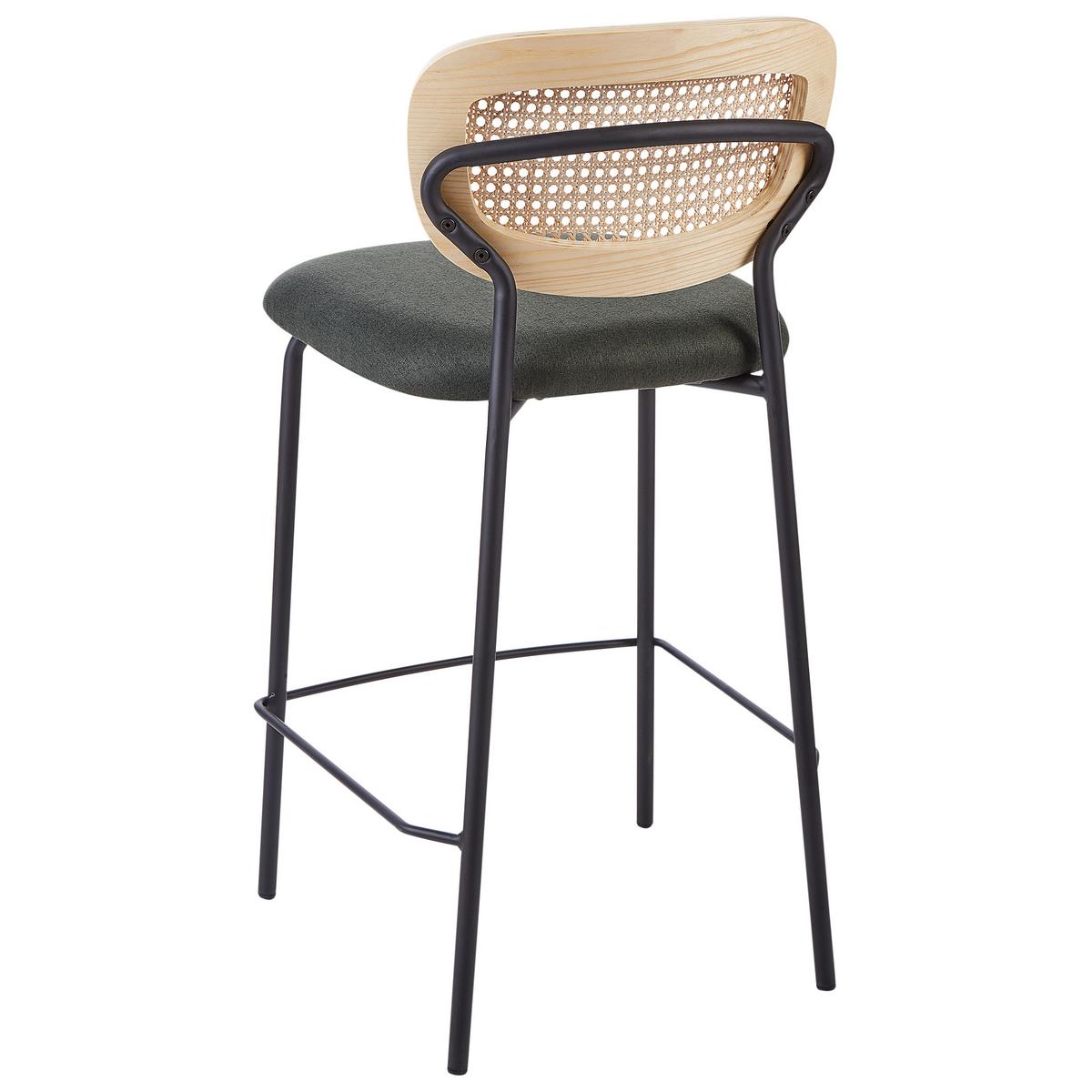 BARSTUHL 2er-Set Rattan Dunkelgrün Mayetta - Schwarz/Naturfarben, Textil (45/90/43cm) - Beliani