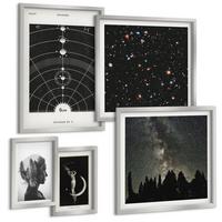 BILDER SET 5er Set - 50x50 cm & 20x30 cm & 40x60 cm Silberner Rahmen - Galaxie im Sonnensystem - Silberfarben, Kunststoff (40/60cm) - TULUP