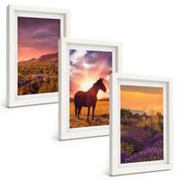BILDER SET 3er Set - 20x30 cm Weißer Rahmen - Berglandschaft mit einem Pferd - Weiß, Kunststoff (20/30cm) - TULUP