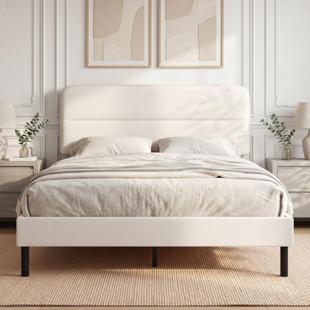 BETTGESTELL Polyester Sperrholz Beige - Beige, Holzwerkstoff/Textil (140/200cm) - HOMCOM