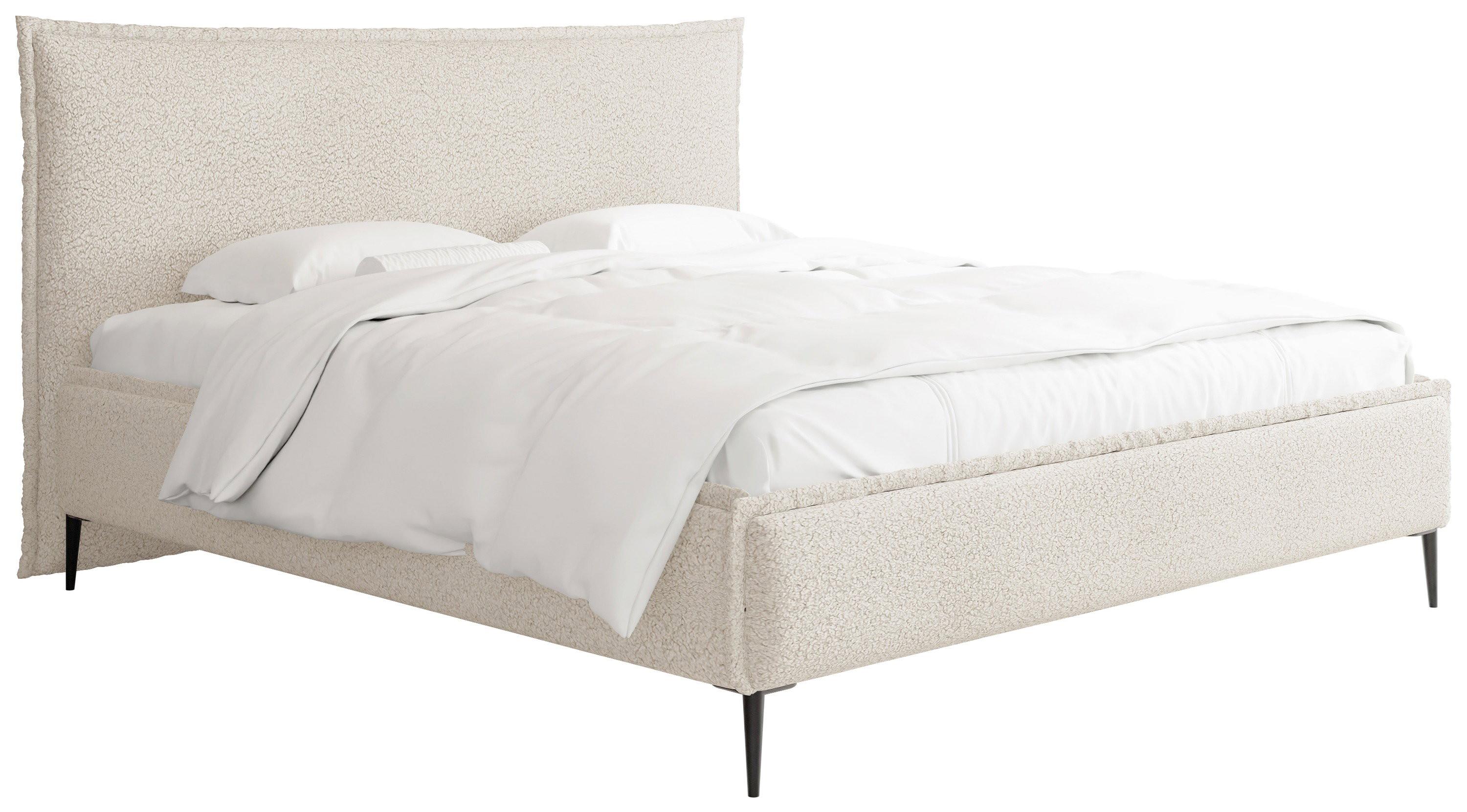 POLSTERBETT Pillow Rise mit Bettkasten, Lattenrost & hohen Metallfüßen in Beige Bouclé 160x200 cm - Beige/Birkefarben, Holz/Textil (160/200cm) - WFL GROUP