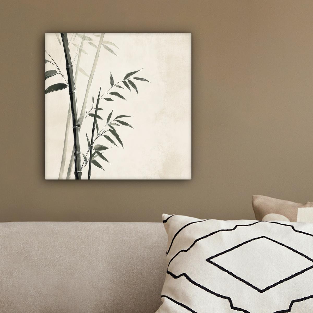 LEINWANDBILD Japandi - Bambus - Beige Deko Wohnzimmer 20x20 cm - Eukalyptusholzfarben, Textil (20/20cm) - MuchoWow