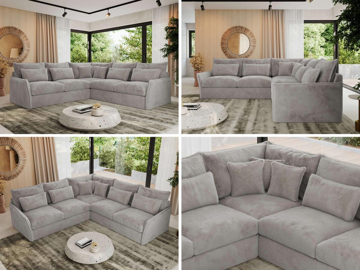 ECKSOFA VERSO L Hellgrau Plüsch - Hellgrau/Schwarz, Kunststoff/Textil (270/270cm) - MKS