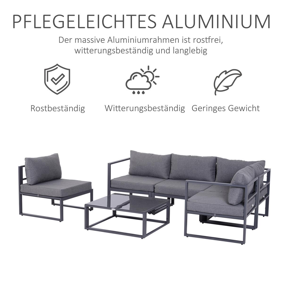 GARTENMÖBEL Set, Alu, Polyester, Grau - Grau, Metall - Outsunny