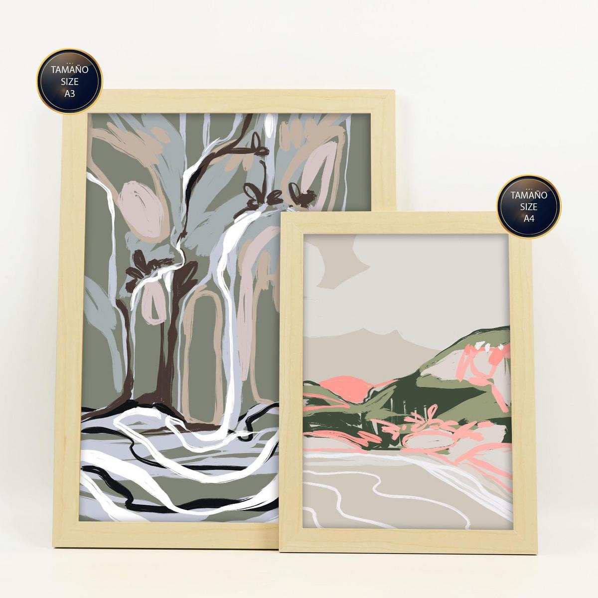 POSTER Set Mit 6 Clift Rahmen In Kulissen Abstracts Ästhetische Dekorative Gemälde Für Ihr Wohnzimmer Zuhause A3 & A4 Rahmen Aus Hellem Holz - Beige, Papier (29/3cm) - Nacnic