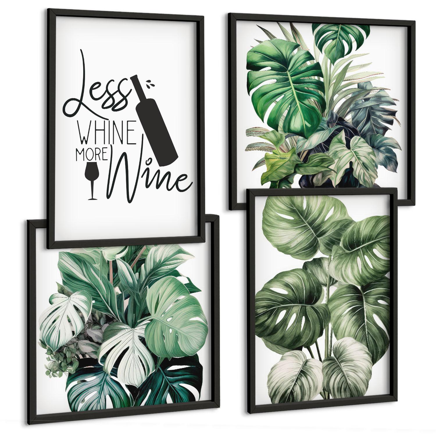 BILDER SET 4er Set - 50x50 cm & 40x60 cm Schwarzer Rahmen - Grüne Weinblätter - Schwarz, Kunststoff (50/50cm) - TULUP